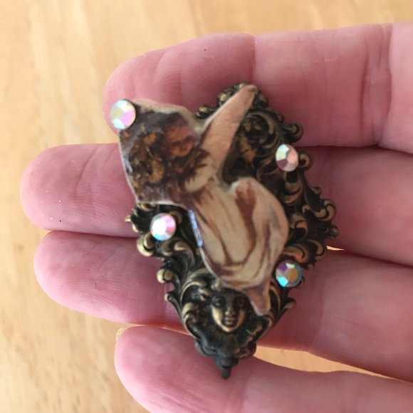 Victorian Angel Cherub Pin Brooch Handmade Vintage - Picture 1 of 8